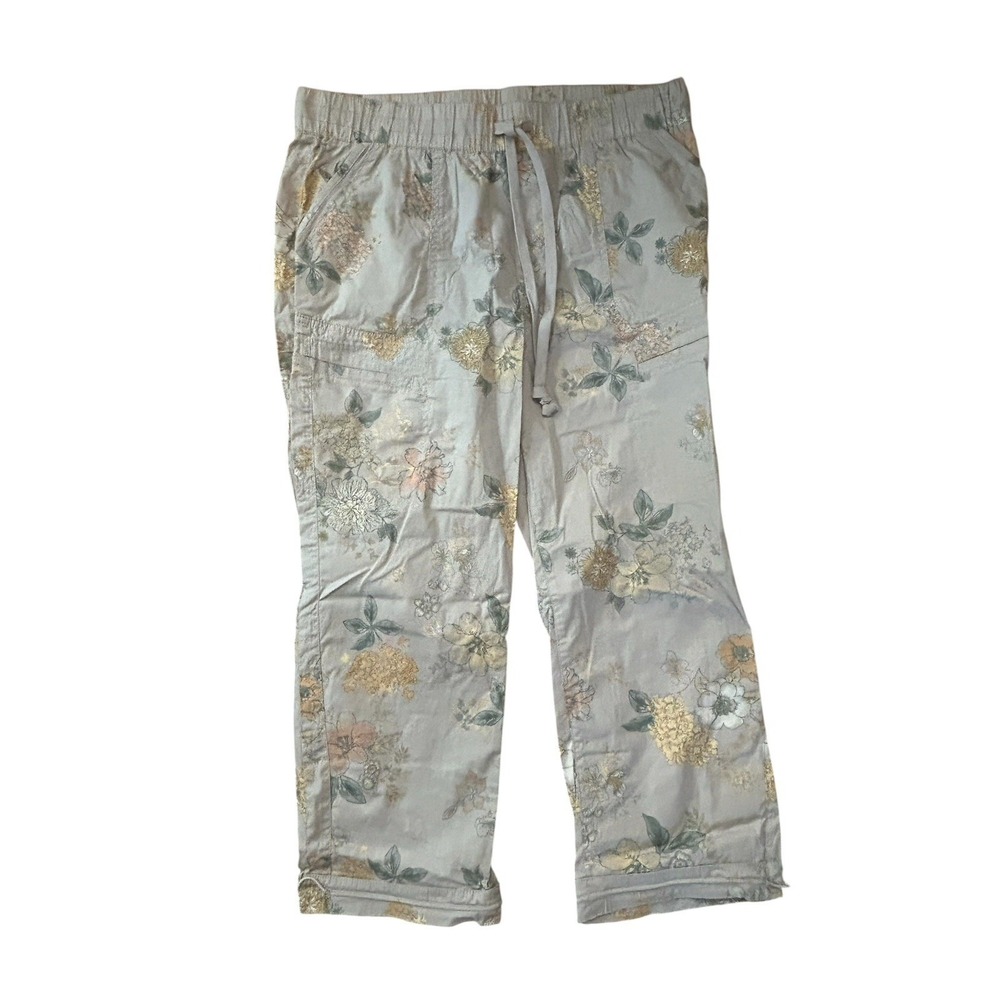 Democracy NWT Tan Floral Print Drawstring Ankle Pants Boho Casual Womans SZ 12